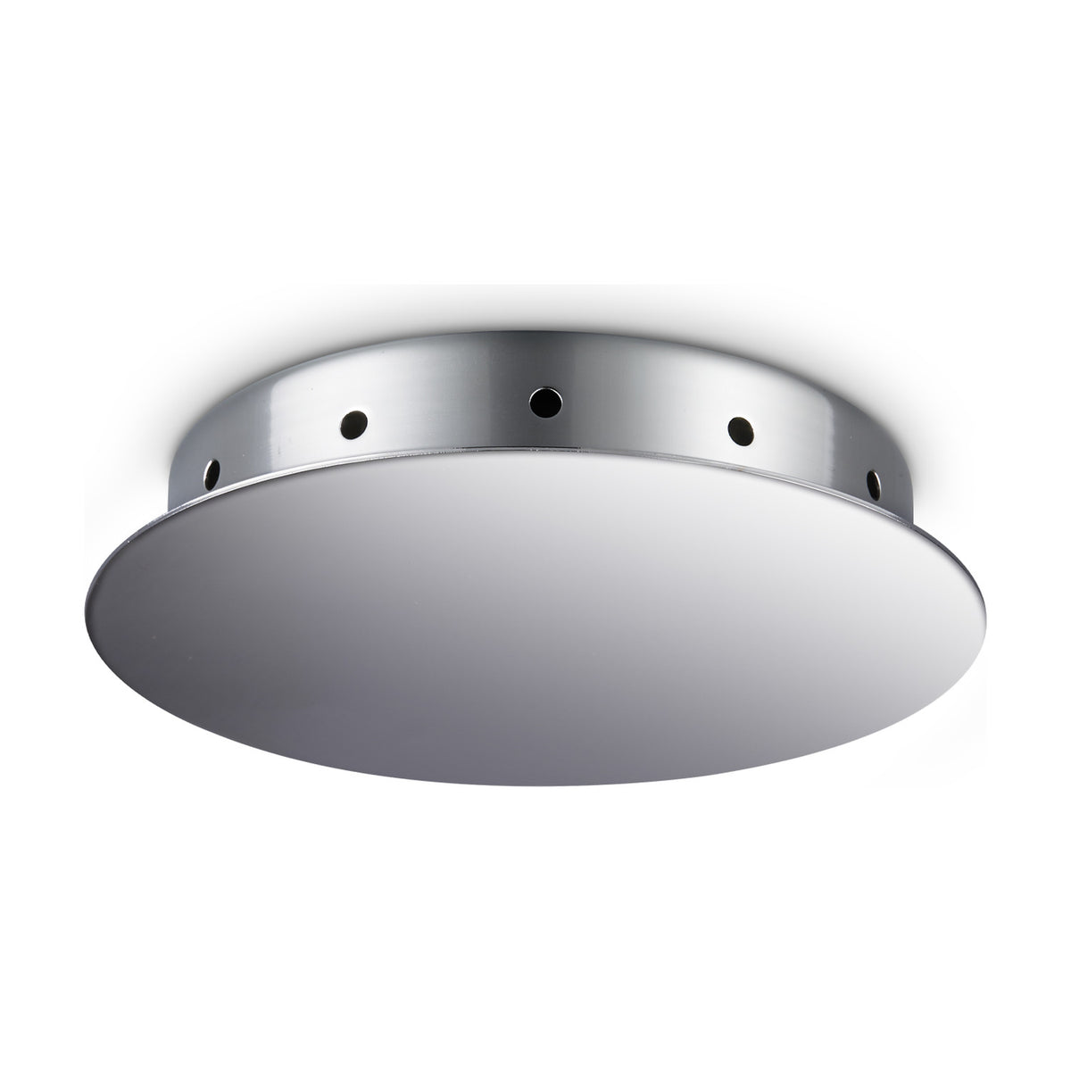 Glacia 12 Light Magnetic Ceiling Rose in chrome, a round canopy with a mirror-bright flat cover plate and a ring of cable holes around the narrower band, shown on a plain white background.
