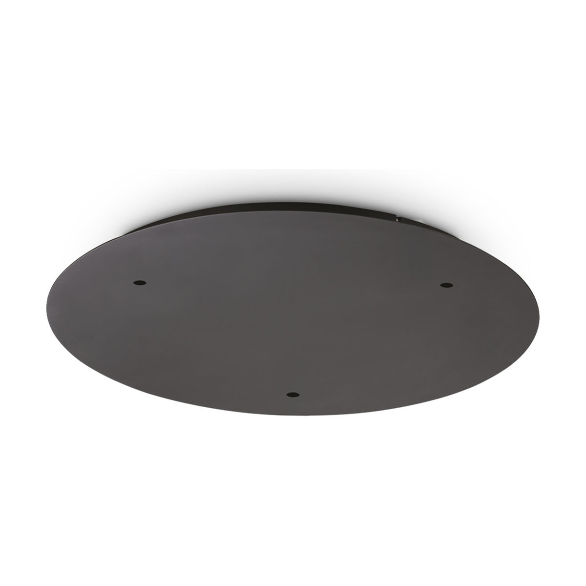Glacia 3 Light Round Ceiling Rose in black, a flat round plate, 300mm diameter, with three evenly spaced openings for pendant cables, shown on a plain white background.