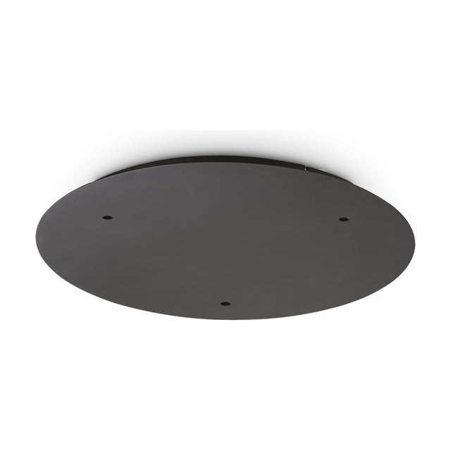 Glacia 3 Light Round Ceiling Rose in black, a flat round plate, 300mm diameter, with three evenly spaced openings for pendant cables, shown on a plain white background.
