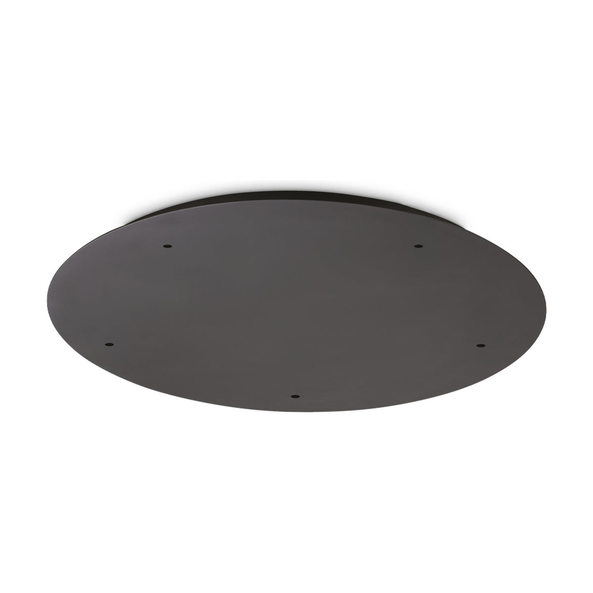 Glacia 5 Light Round Ceiling Rose in black, 450mm diameter, a flat round canopy with five small cable openings on its face, shown on a plain white background.