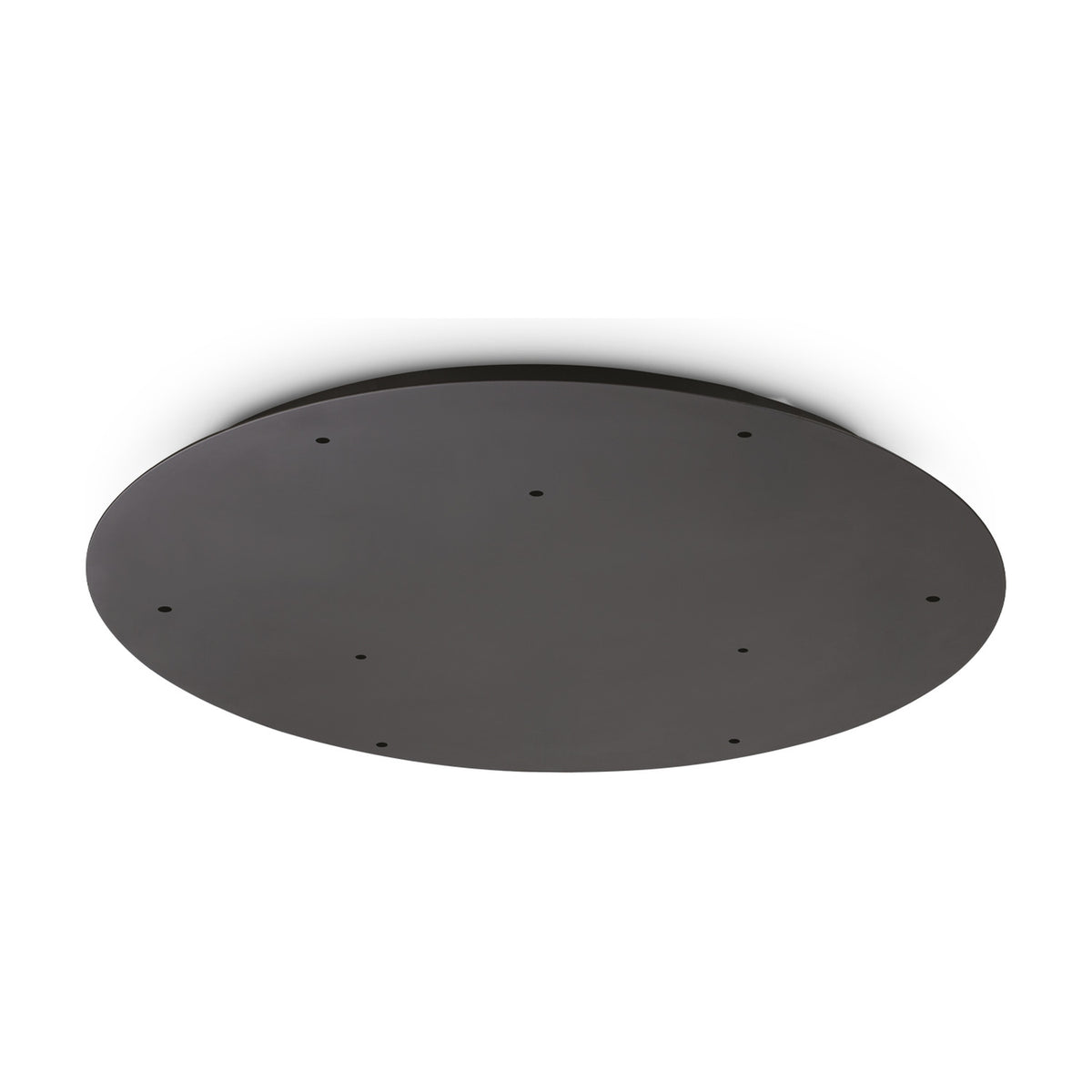 Glacia 9 Light Round Ceiling Rose in black, 600mm, a flat circular plate with nine evenly spaced mounting holes for multiple pendants, shown on a plain white background.