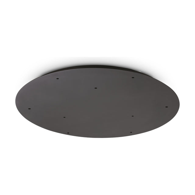 Glacia 9 Light Round Ceiling Rose in black, 600mm, a flat circular plate with nine evenly spaced mounting holes for multiple pendants, shown on a plain white background.