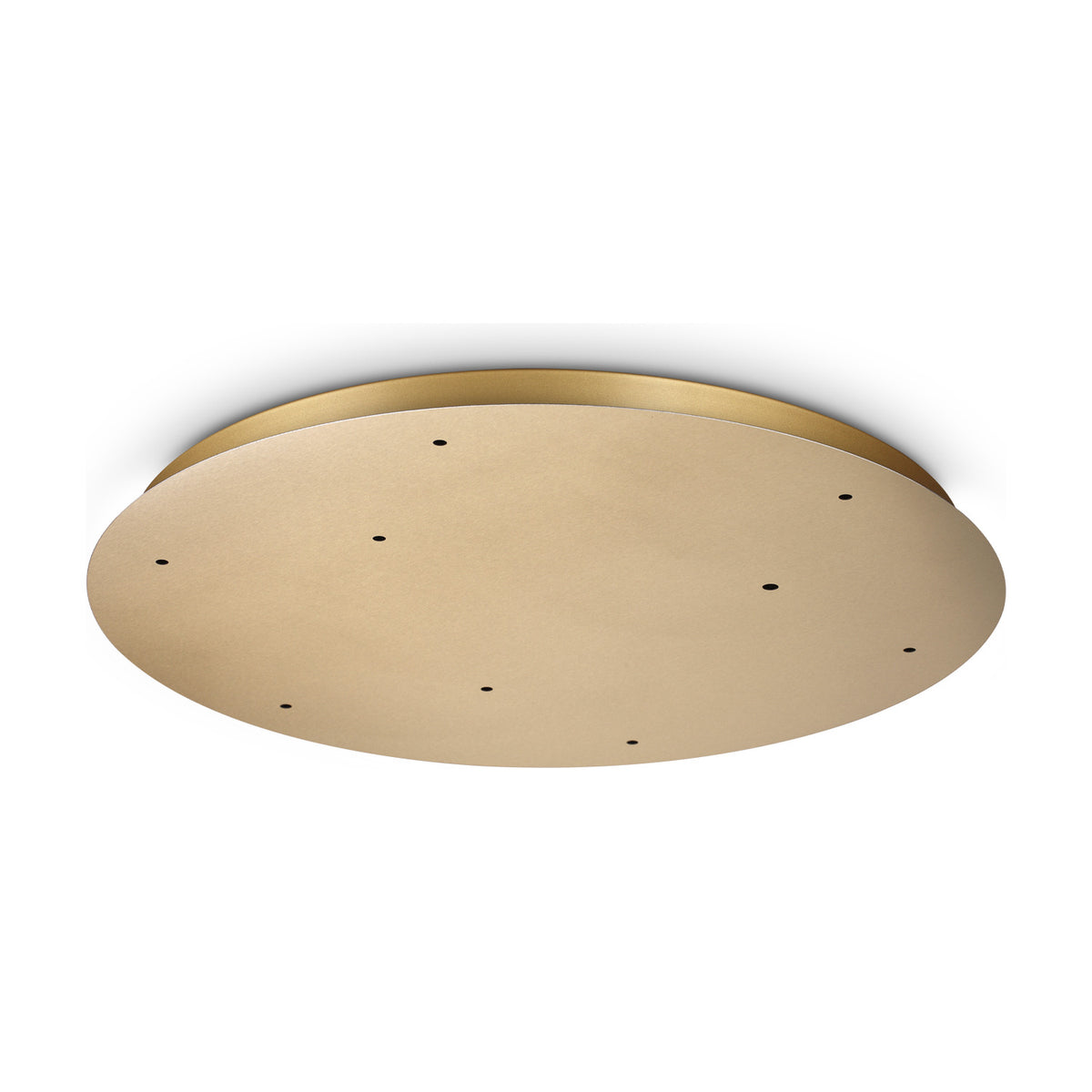 Glacia 9 Light Round Ceiling Rose in brass, 600mm, a flat circular plate with nine scattered cable openings and a slim turned edge, shown on a plain white background.