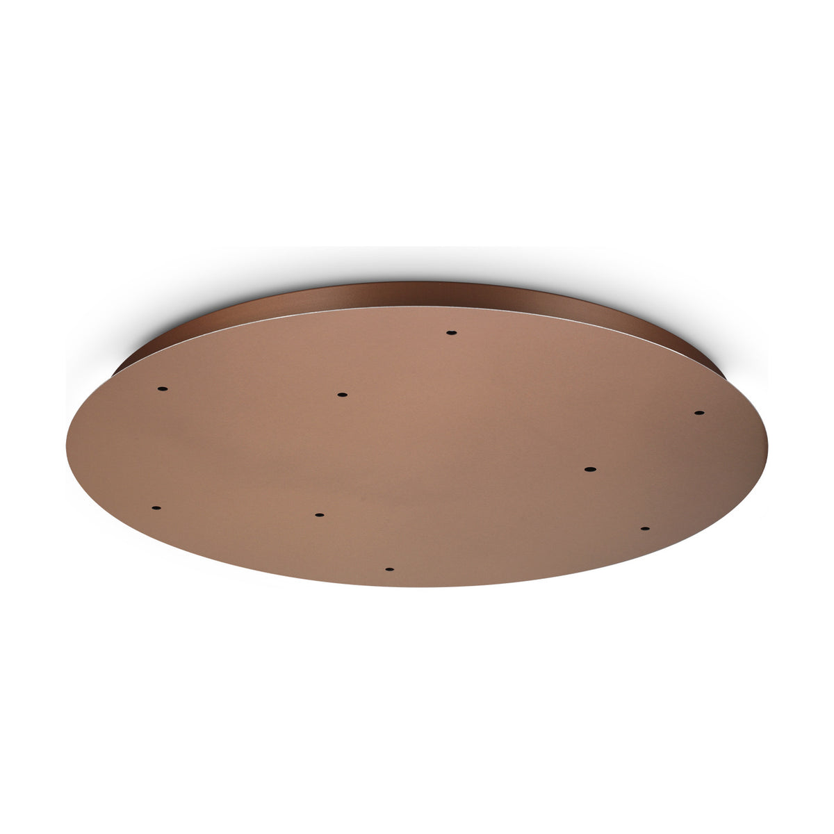 Glacia 9 Light Round Ceiling Rose in a copper finish, 600mm plate with nine cable openings for multiple pendants, shown on a plain white background.