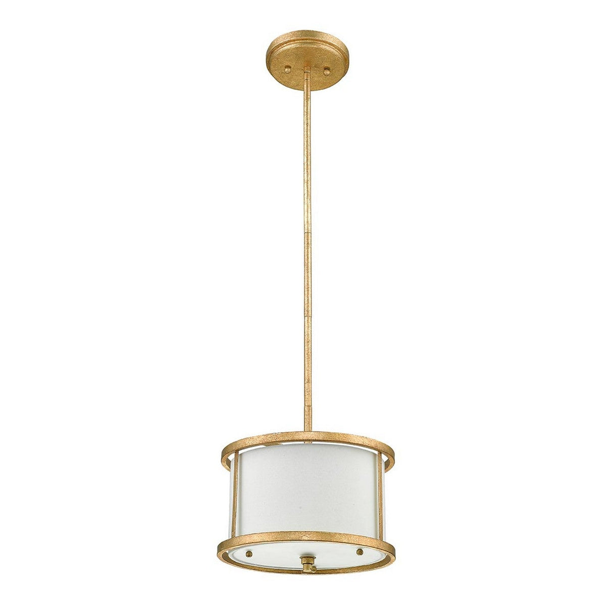 The Lemuria 1 Light Duo-Mount Mini Pendant/Semi-Flush showcases a plush ivory cylindrical shade, elegantly suspended from an adjustable gold-finished rod. Its ceiling mount is tastefully embellished with a Grecian key motif, enriching the sleek and contemporary aesthetic.