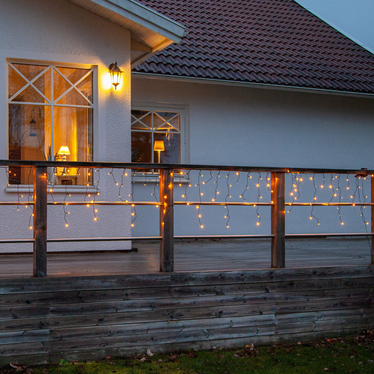 Golden Warm White Curtain Lights 23.9m - Black
