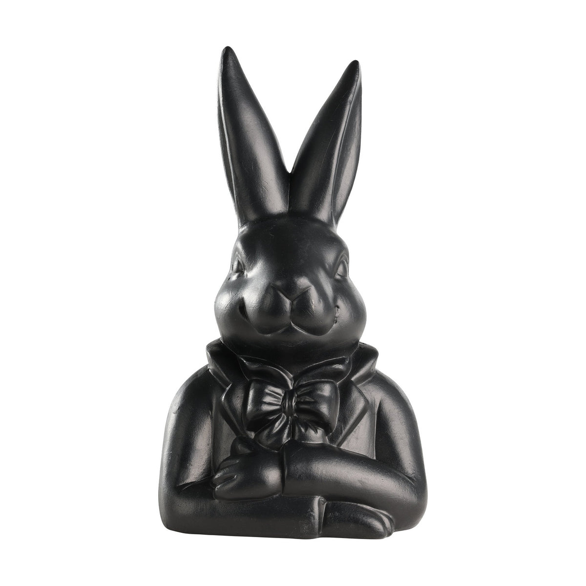 Gopeng Rabbit Ornament 23.2cm in Black, a sculpted bust figurine of a rabbit wearing a jacket and bow tie with folded arms and tall ears, shown on a plain white background.