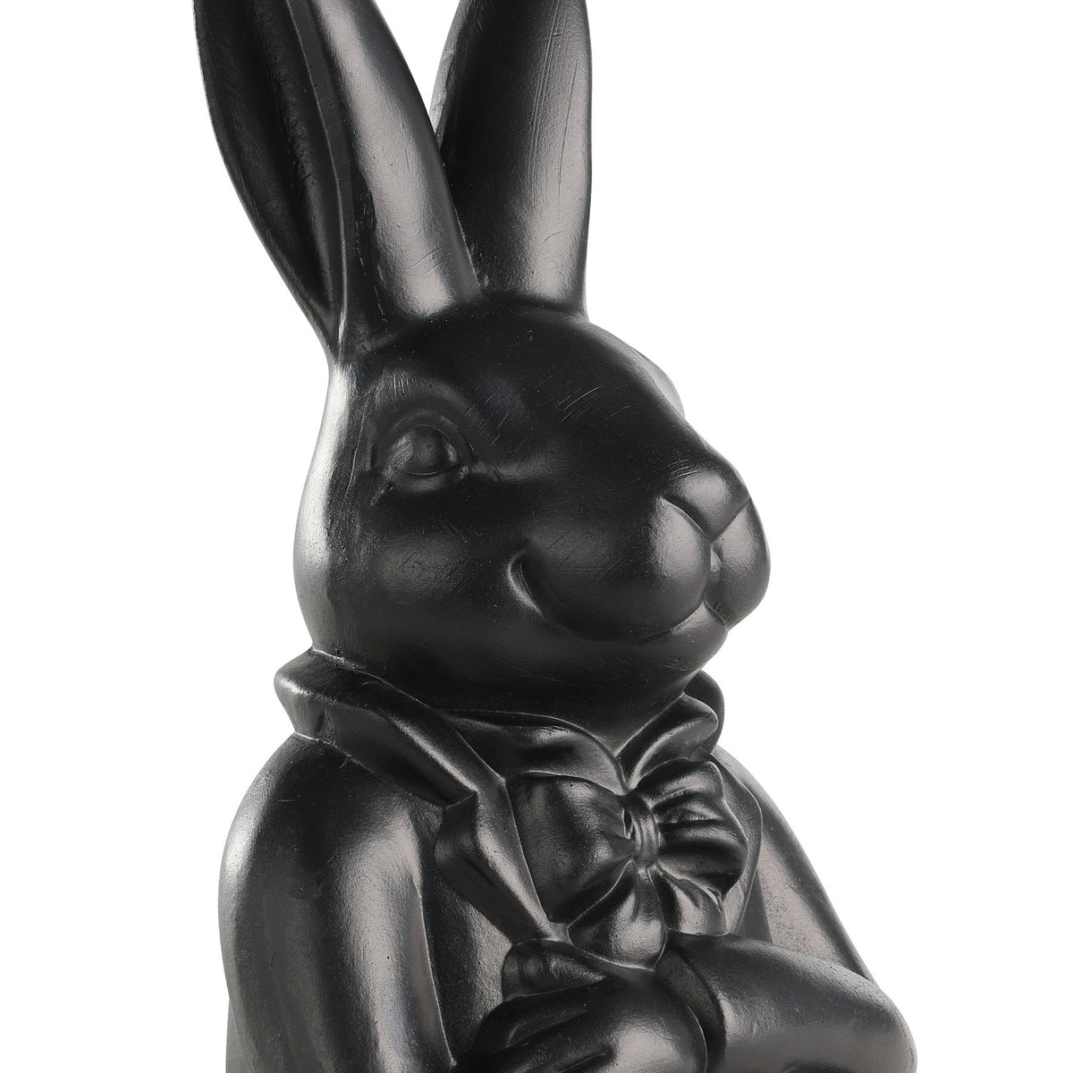 Close-up of the Gopeng Rabbit Ornament, a black sculpted rabbit bust with tall ears, bow tie and folded arms, shown against a plain white background.