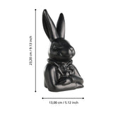 Gopeng Rabbit Ornament 23.2cm in black, a sculpted bust figurine with tall ears, bow tie and folded arms, shown with dimensions on a white background.