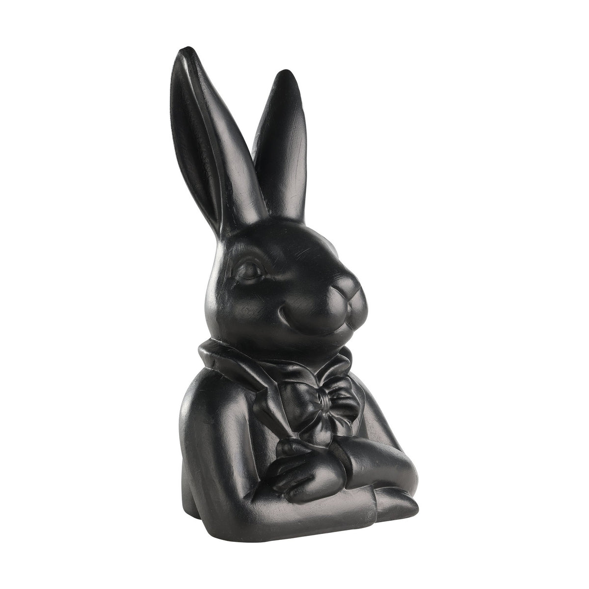 Gopeng Rabbit Ornament 23.2cm in black, a sculpted bust figurine with tall upright ears, bow tie, and folded arms, finished in matte black on a plain white background.