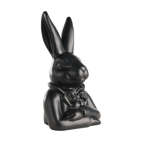Gopeng Rabbit Ornament 23.2cm in black, a sculpted bust figurine with tall upright ears, bow tie, and folded arms, finished in matte black on a plain white background.