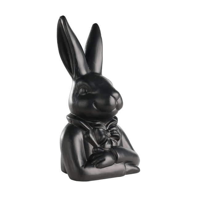 Gopeng Rabbit Ornament 23.2cm in black, a sculpted bust figurine with tall upright ears, bow tie, and folded arms, finished in matte black on a plain white background.