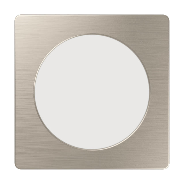 Gosmelle LED Downlight, a square recessed fixture with rounded corners in a brushed satin nickel finish, framing a round white diffuser, shown on a plain white background.