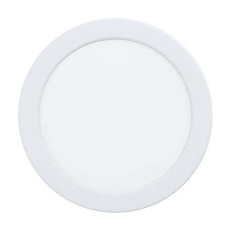 Gosmelle round LED downlight in white, 16.6cm diameter with a flat plastic diffuser and narrow white steel trim, 11W IP20 cool white, shown on a plain white background.