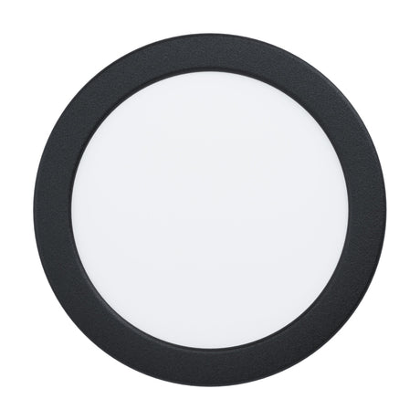 Gosmelle LED Downlight, round recessed fixture with black steel trim and white plastic diffuser, 16.6cm diameter, IP44 rated, shown on a plain white background.