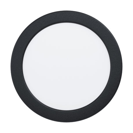 Gosmelle LED downlight, round with a black steel trim ring surrounding a white plastic diffuser, 16.6cm diameter, 11W warm white, IP20, shown on a plain white background.