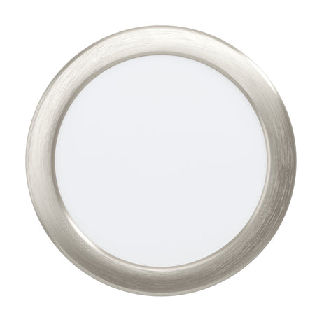 Gosmelle LED Downlight, a round recessed fitting with a satin nickel trim ring and white plastic diffuser, 16.6cm, 11W warm white, shown on a plain white background.