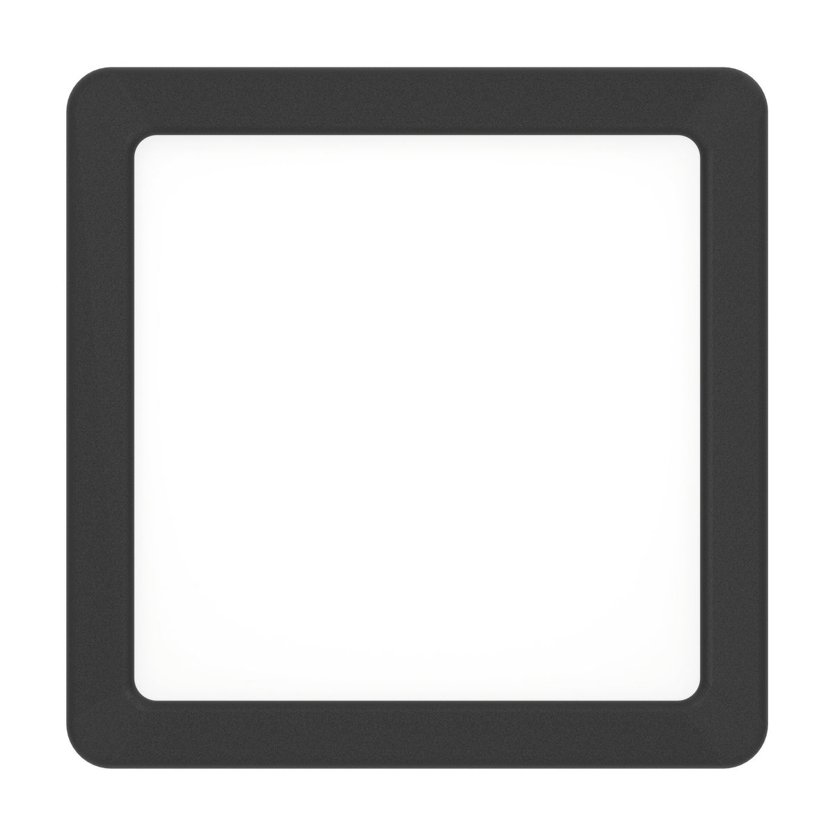 Gosmelle square LED downlight, 15 x 15cm, with black plastic frame surrounding a white diffuser panel, shown on a plain white background.