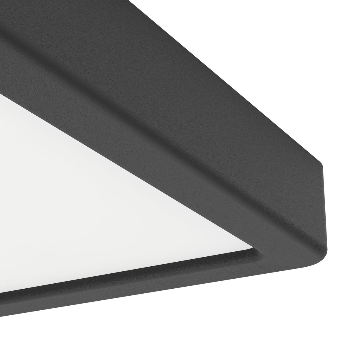 Close-up of the Gosmelle LED downlight's corner, showing the slim black plastic frame edge meeting the white plastic diffuser panel, shot against a plain white background.