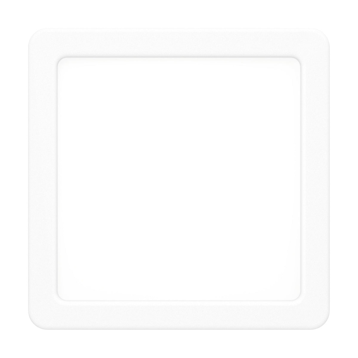 Gosmelle square LED downlight, 15 x 15cm, white plastic body with recessed diffuser and rounded corners, IP20, shown on a plain white background.