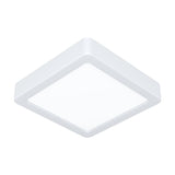 Gosmelle square LED downlight in white, 15 x 15cm with a white plastic body and diffuser, rounded corners, integrated LED, IP20, shown on a plain white background.