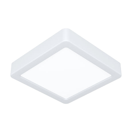 Gosmelle square LED downlight in white, 15 x 15cm with a white plastic body and diffuser, rounded corners, integrated LED, IP20, shown on a plain white background.