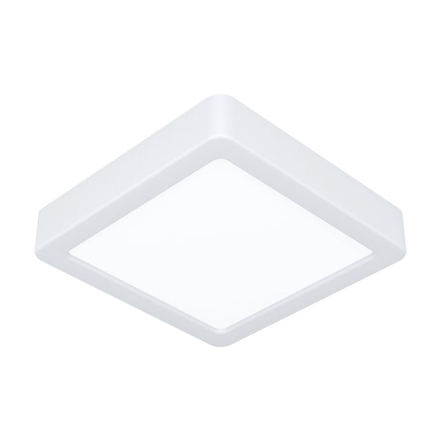 Gosmelle square LED downlight in white, 15 x 15cm with a white plastic body and diffuser, rounded corners, integrated LED, IP20, shown on a plain white background.