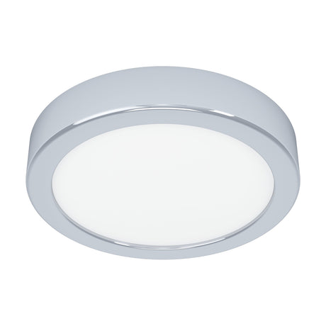 Gosmelle round LED downlight with polished chrome steel rim and white plastic diffuser, 16.6 x 2.5cm low-profile design, shown on a plain white background.