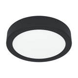 Gosmelle round LED downlight, 16.6 x 2.5cm, black plastic body with white diffuser, IP44 rated, shown on a plain white background.