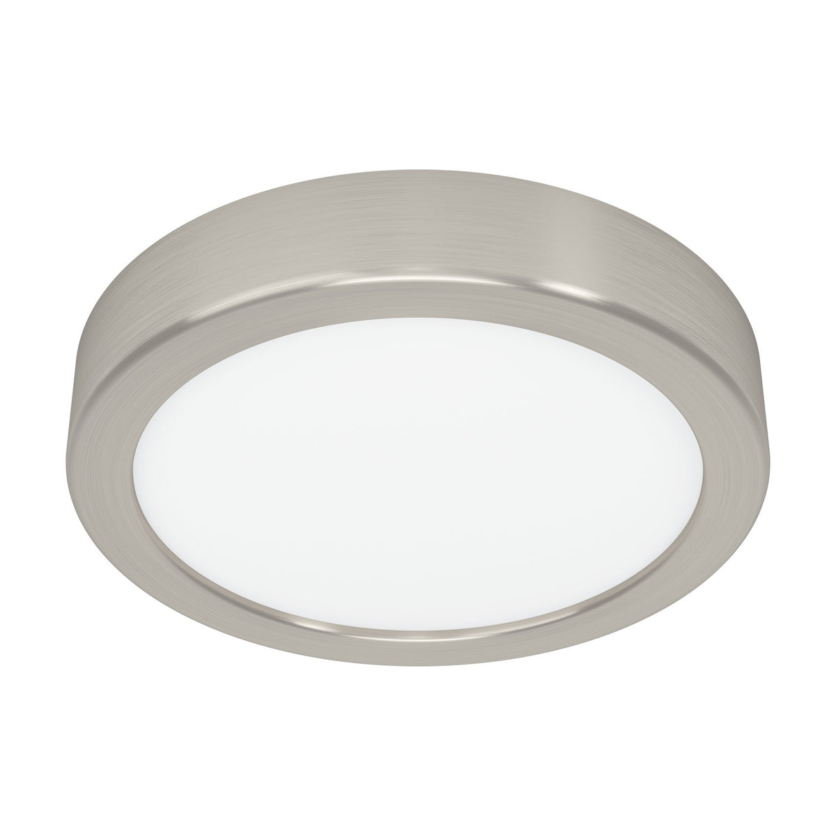 Gosmelle LED Downlight, a round satin nickel steel fixture with a white plastic diffuser, 16.6cm wide and 2.5cm deep, shown on a plain white background.