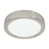 Gosmelle LED Downlight, a round satin nickel steel fixture with a white plastic diffuser, 16.6cm wide and 2.5cm deep, shown on a plain white background.