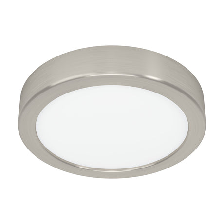 Gosmelle LED Downlight, a round satin nickel steel fixture with a white plastic diffuser, 16.6cm wide and 2.5cm deep, shown on a plain white background.