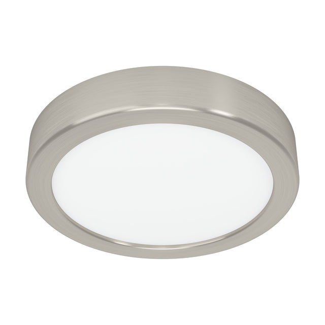 Gosmelle LED Downlight, a round satin nickel steel fixture with a white plastic diffuser, 16.6cm wide and 2.5cm deep, shown on a plain white background.