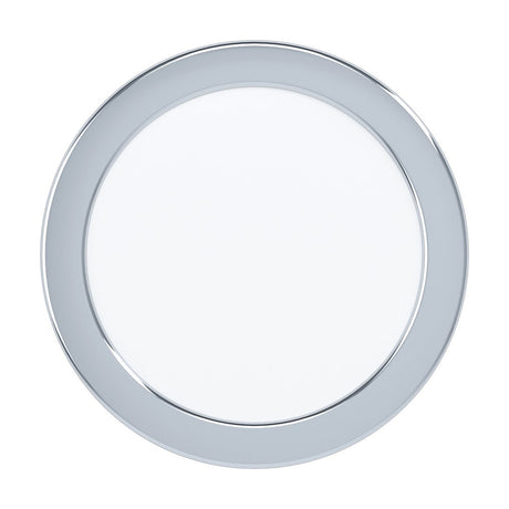 Gosmelle LED Downlight, round recessed ceiling light with chrome steel bezel and flat white diffuser, 16.6cm, shown on a plain white background.