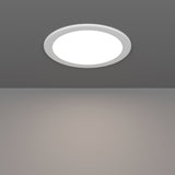 Gosmelle LED downlight in white, round recessed fixture with white trim and opal diffuser, shown illuminated in a ceiling, IP20, 16.8cm diameter.
