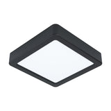 Gosmelle square LED downlight with black steel body and white plastic diffuser, 16 x 16cm, cool white light, shown on a plain white background.
