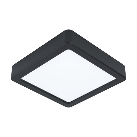Gosmelle square LED downlight with black steel body and white plastic diffuser, 16 x 16cm, cool white light, shown on a plain white background.