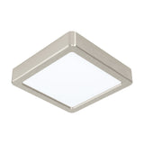 Gosmelle LED Downlight, a square surface ceiling light with a brushed satin nickel steel frame and white plastic diffuser, shown on a plain white background.