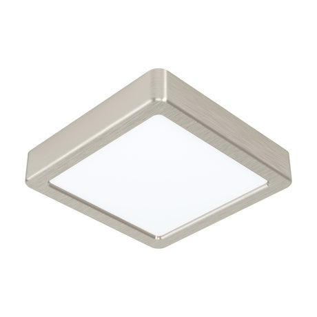 Gosmelle LED Downlight, a square surface ceiling light with a brushed satin nickel steel frame and white plastic diffuser, shown on a plain white background.