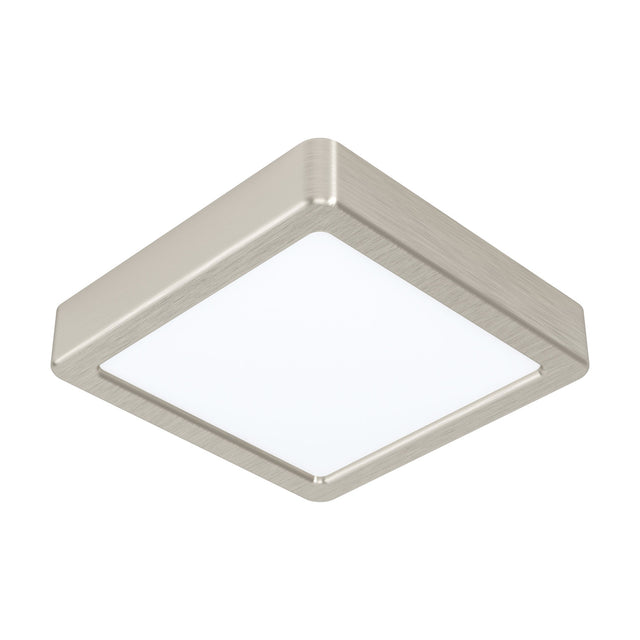Gosmelle LED Downlight, a square surface ceiling light with a brushed satin nickel steel frame and white plastic diffuser, shown on a plain white background.