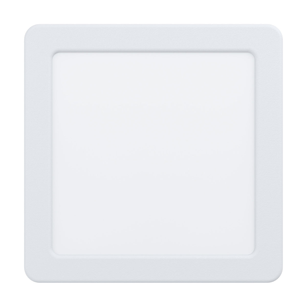 Gosmelle LED Downlight, 16 x 16cm square fixture in white, with a white steel body and white plastic diffuser, shown on a plain background.