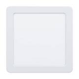 Gosmelle LED Downlight, 16 x 16cm square fixture in white, with a white steel body and white plastic diffuser, shown on a plain background.