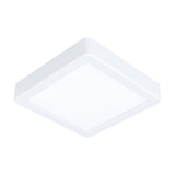 Gosmelle square LED downlight in white, 16 x 16cm flat ceiling fixture with white steel body and plastic diffuser, shown on a plain white background.