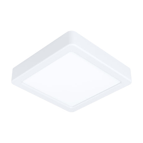 Gosmelle square LED downlight in white, 16 x 16cm flat ceiling fixture with white steel body and plastic diffuser, shown on a plain white background.
