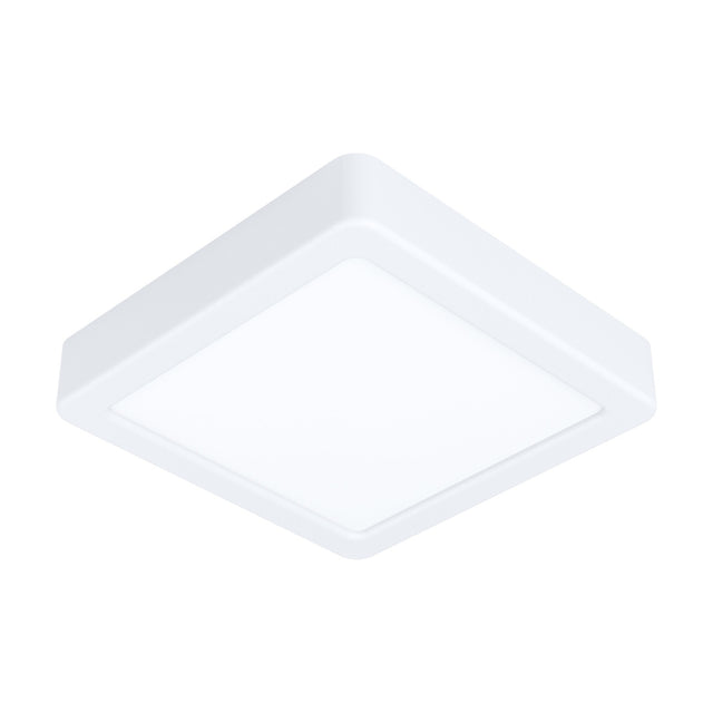 Gosmelle square LED downlight in white, 16 x 16cm flat ceiling fixture with white steel body and plastic diffuser, shown on a plain white background.