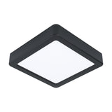 Gosmelle LED downlight, square black steel body with white plastic diffuser, 16 x 16cm, IP20, warm white, shown on a plain white background.