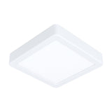 Gosmelle square LED downlight, 16 x 16cm, with white steel body and opal plastic diffuser, shown at an angle on a plain white background.