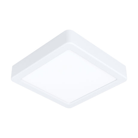 Gosmelle square LED downlight, 16 x 16cm, with white steel body and opal plastic diffuser, shown at an angle on a plain white background.