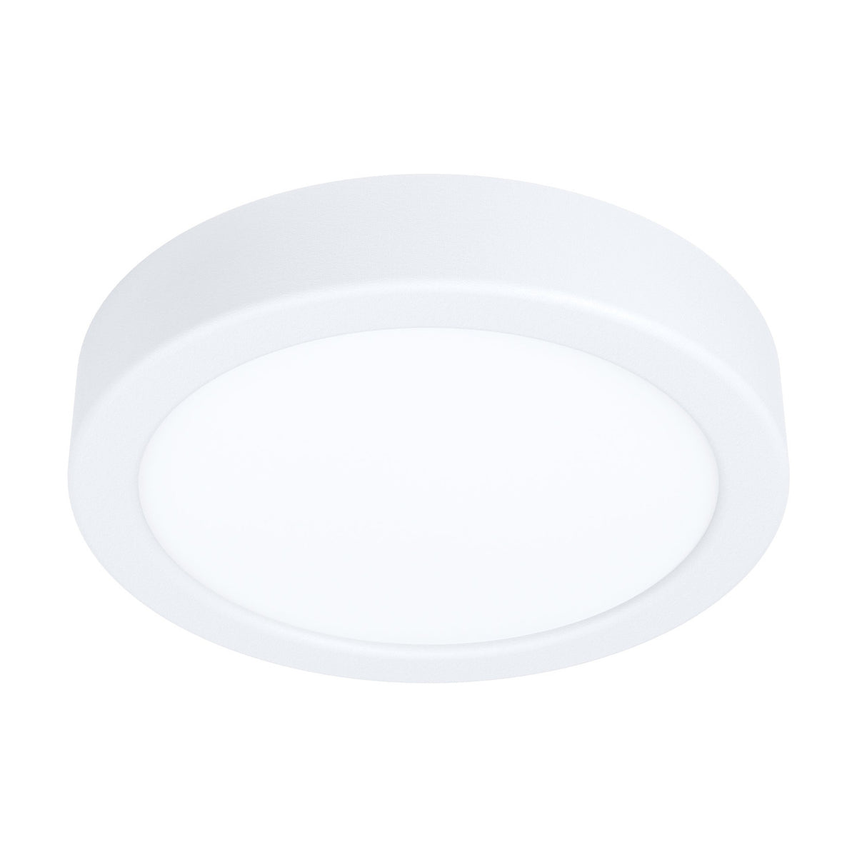 Gosmelle LED downlight, round white steel body with a white plastic diffuser, 16cm slim profile, shown on a plain white background.