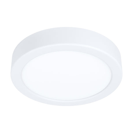 Gosmelle LED downlight, round white steel body with a white plastic diffuser, 16cm slim profile, shown on a plain white background.